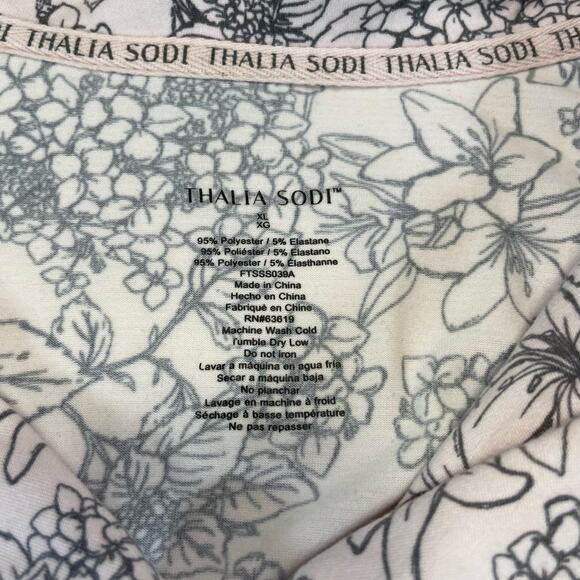 Thalia Sodi Women's XL Pink Floral Pajama Set Short Sleeve Button Up Long Pants - Picture 5 of 9